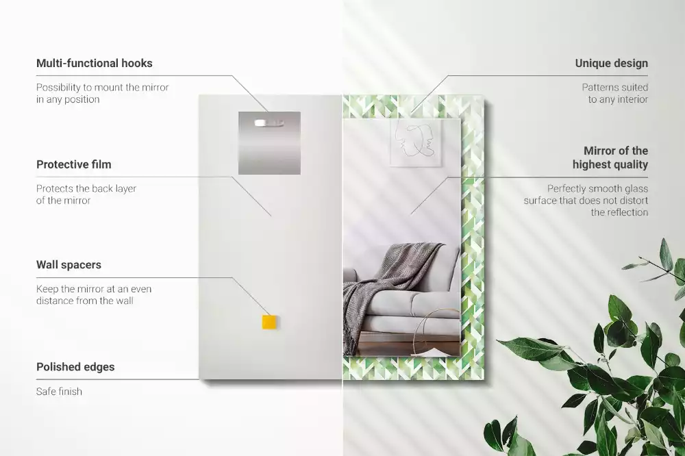 Espejo rectangular estampado Patrón geométrico verde