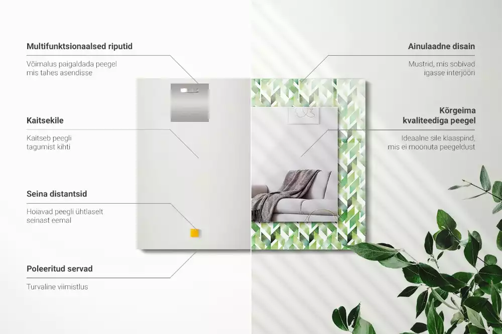 Espejo rectangular estampado Patrón geométrico verde