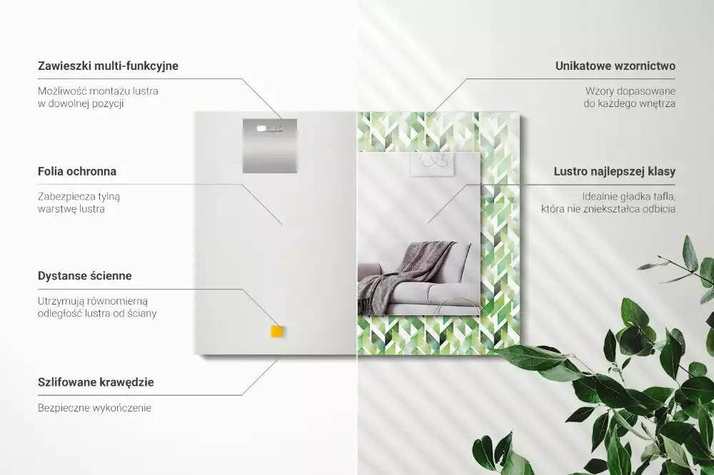 Espejo rectangular estampado Patrón geométrico verde