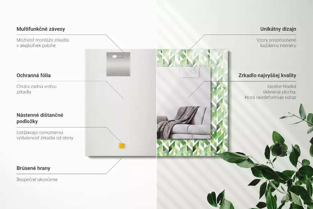 Espejo rectangular estampado Patrón geométrico verde