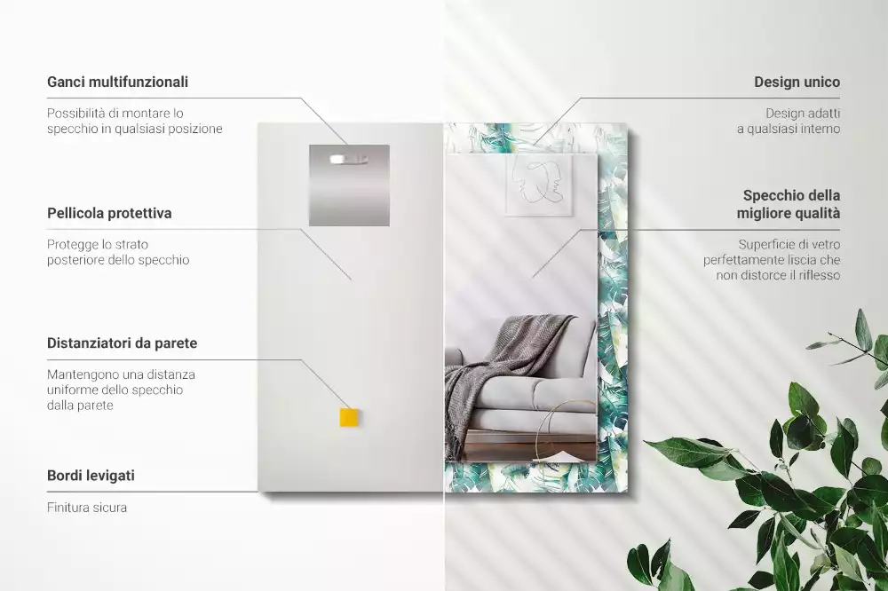 Espejo rectangular impreso Hojas tropicales verdes