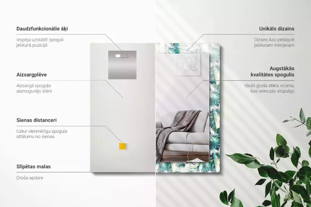 Espejo rectangular impreso Hojas tropicales verdes