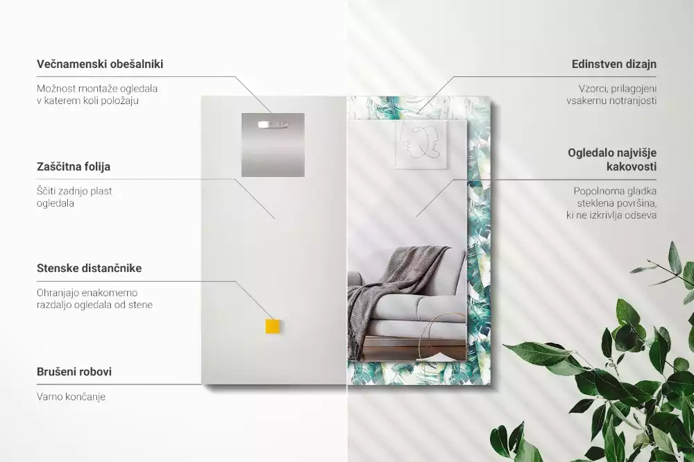 Espejo rectangular impreso Hojas tropicales verdes