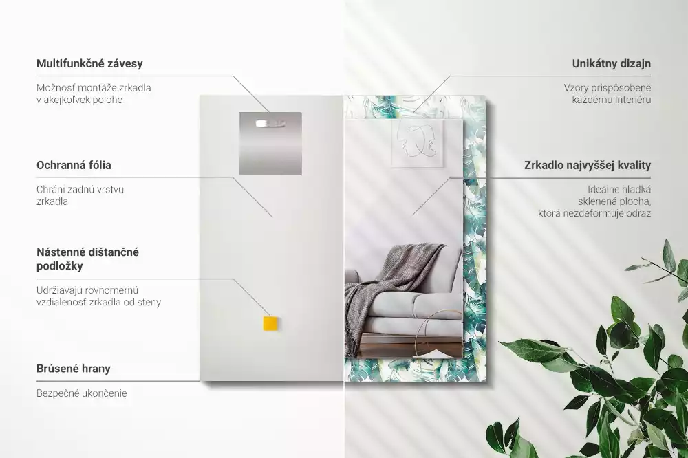 Espejo rectangular impreso Hojas tropicales verdes