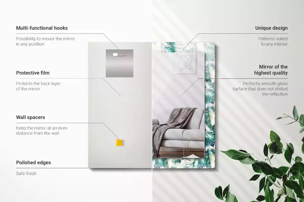 Espejo rectangular impreso Hojas tropicales verdes