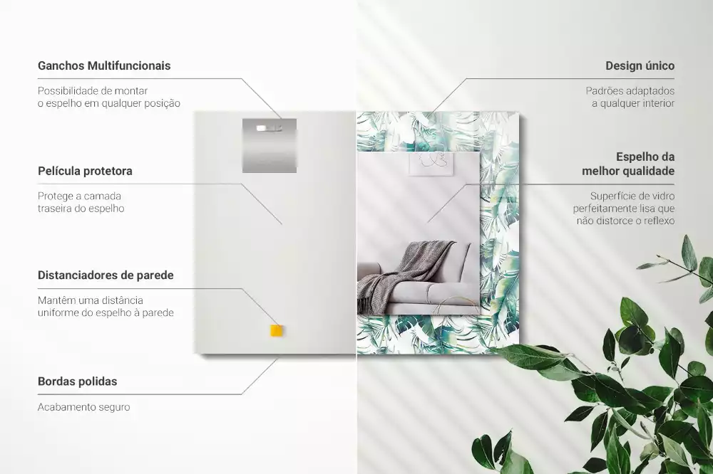 Espejo rectangular impreso Hojas tropicales verdes