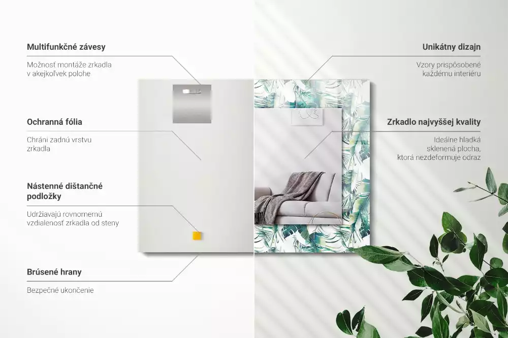 Espejo rectangular impreso Hojas tropicales verdes