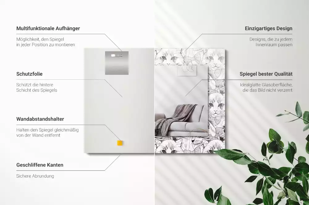 Espejo rectangular impreso Gatos con pajaritas