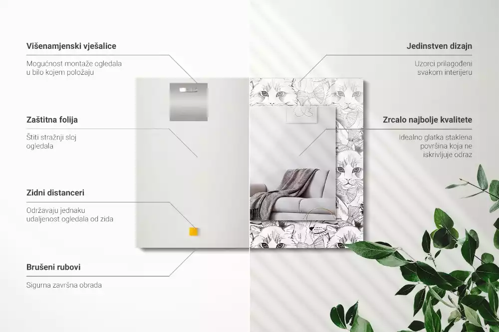 Espejo rectangular impreso Gatos con pajaritas