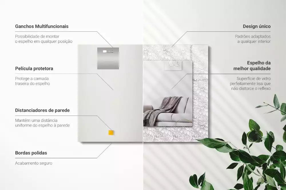 Espejo rectangular estampado Patrón floral monocromático