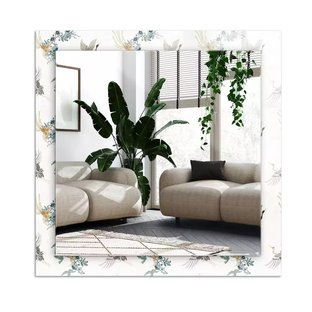Espejo rectangular estampado Pájaros y flores