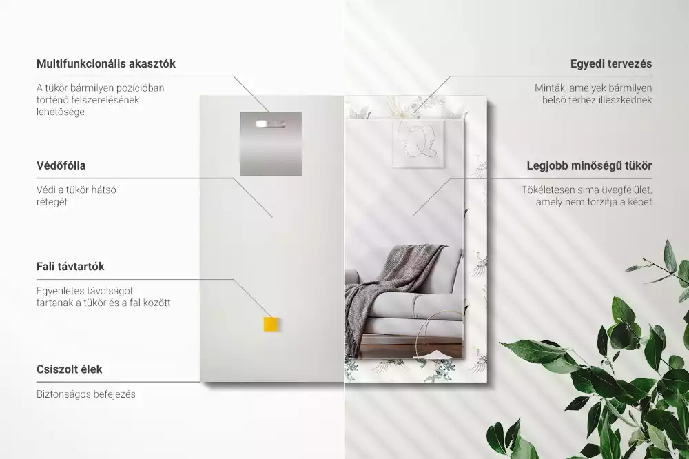 Espejo rectangular estampado Pájaros y flores