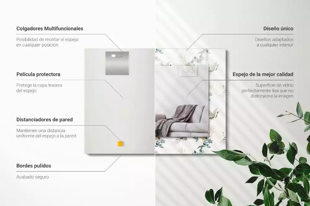 Espejo rectangular estampado Pájaros y flores