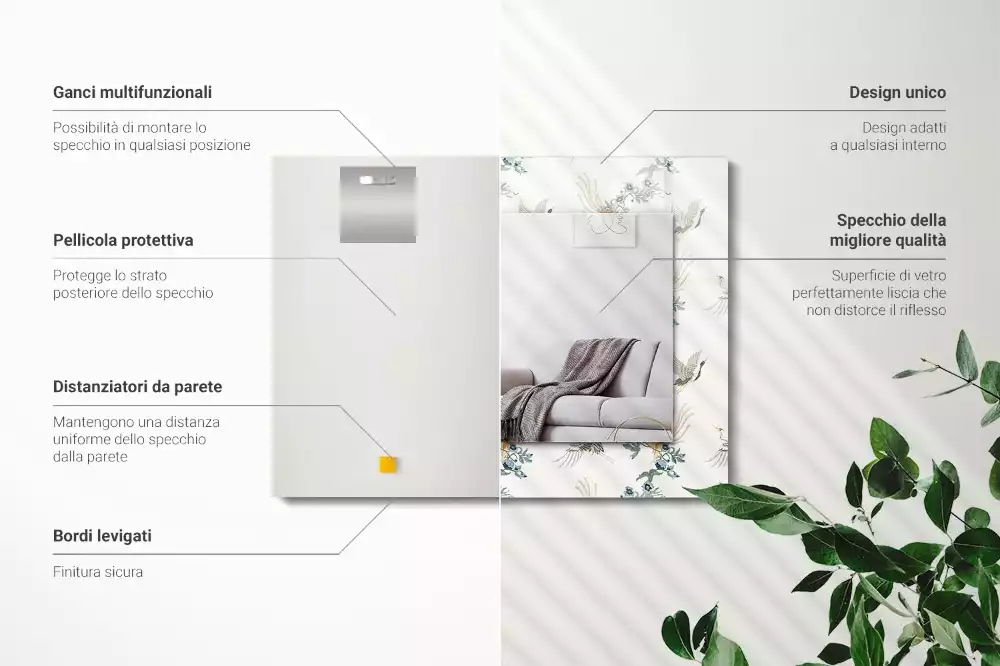 Espejo rectangular estampado Pájaros y flores