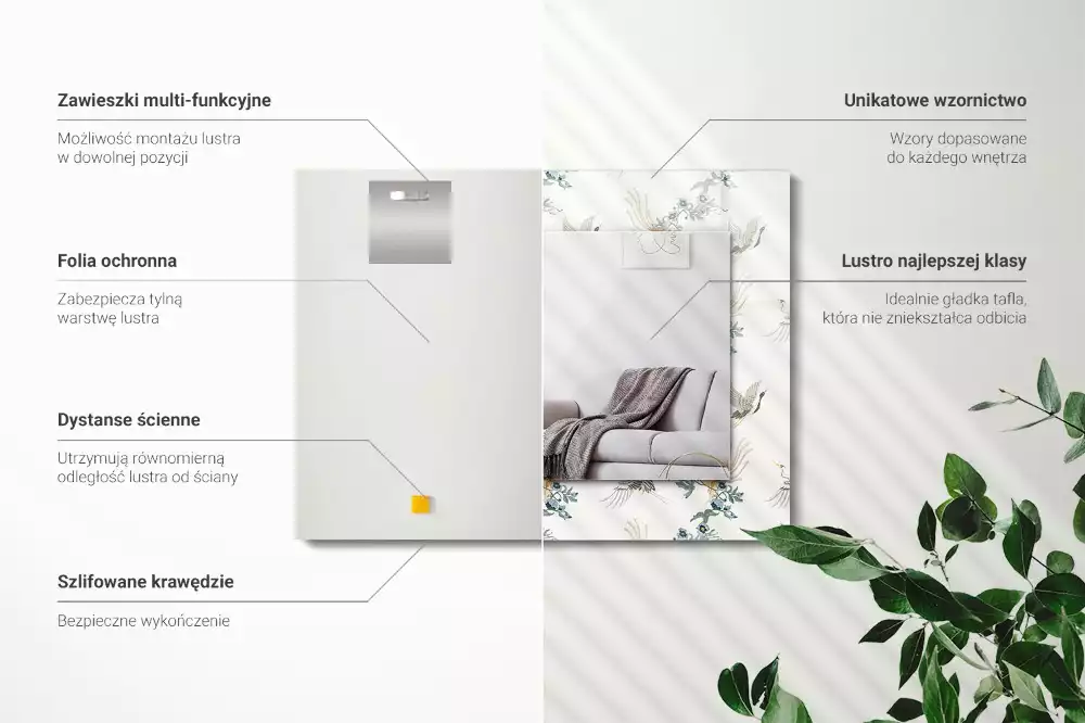 Espejo rectangular estampado Pájaros y flores