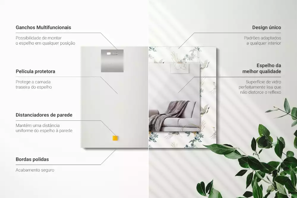 Espejo rectangular estampado Pájaros y flores