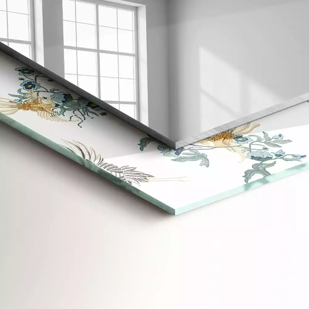 Espejo rectangular estampado Pájaros y flores