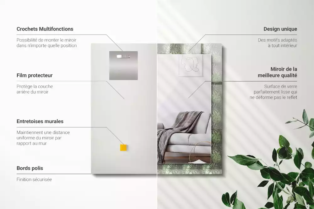 Espejo rectangular impreso Hojas de plantas tropicales