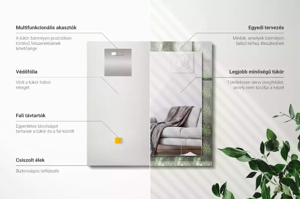 Espejo rectangular impreso Hojas de plantas tropicales