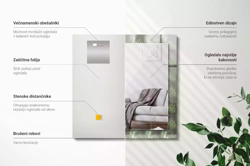 Espejo rectangular impreso Hojas de plantas tropicales