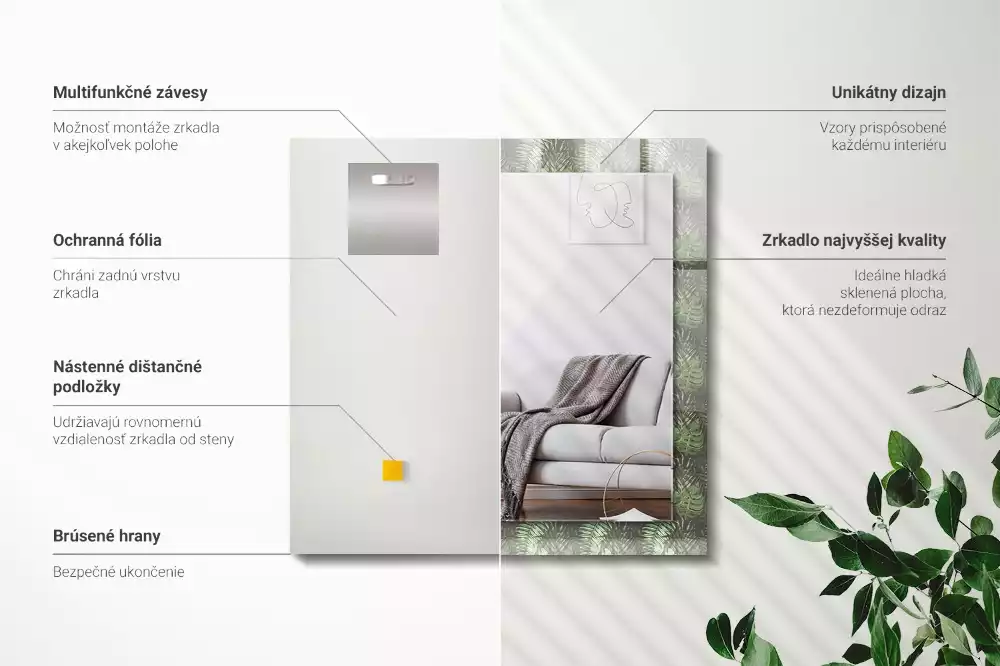 Espejo rectangular impreso Hojas de plantas tropicales