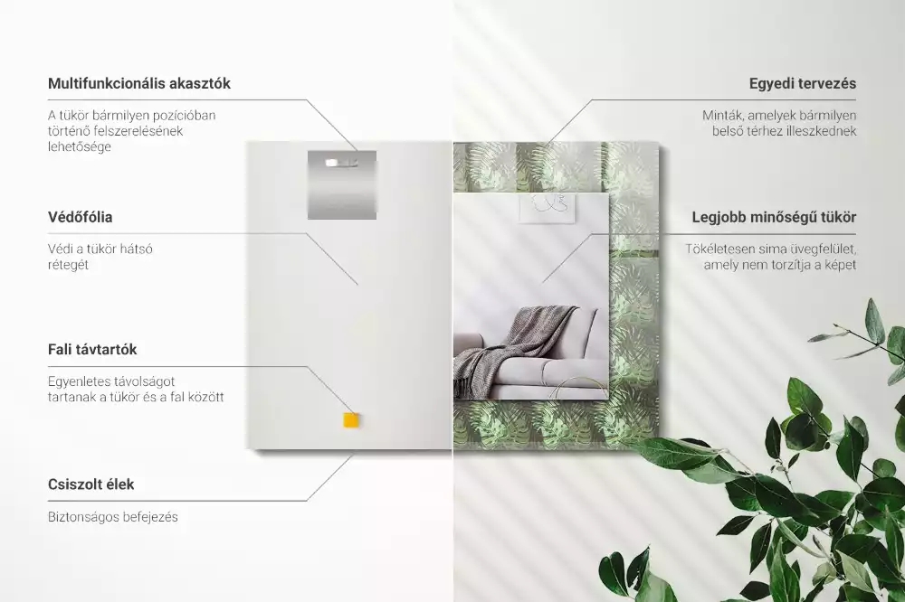 Espejo rectangular impreso Hojas de plantas tropicales