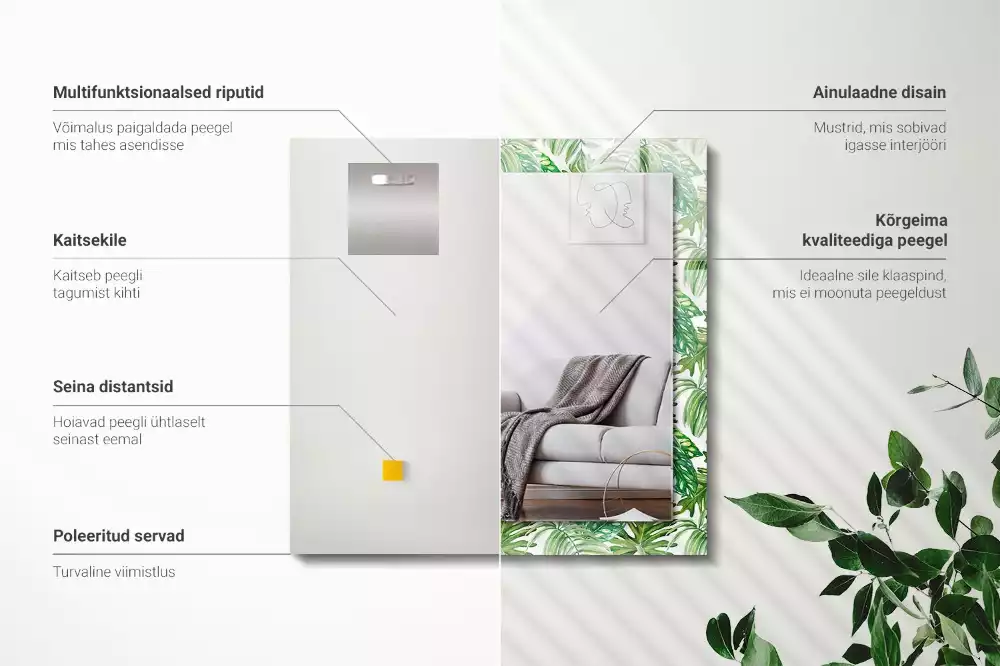 Espejo rectangular impreso Hojas tropicales verdes