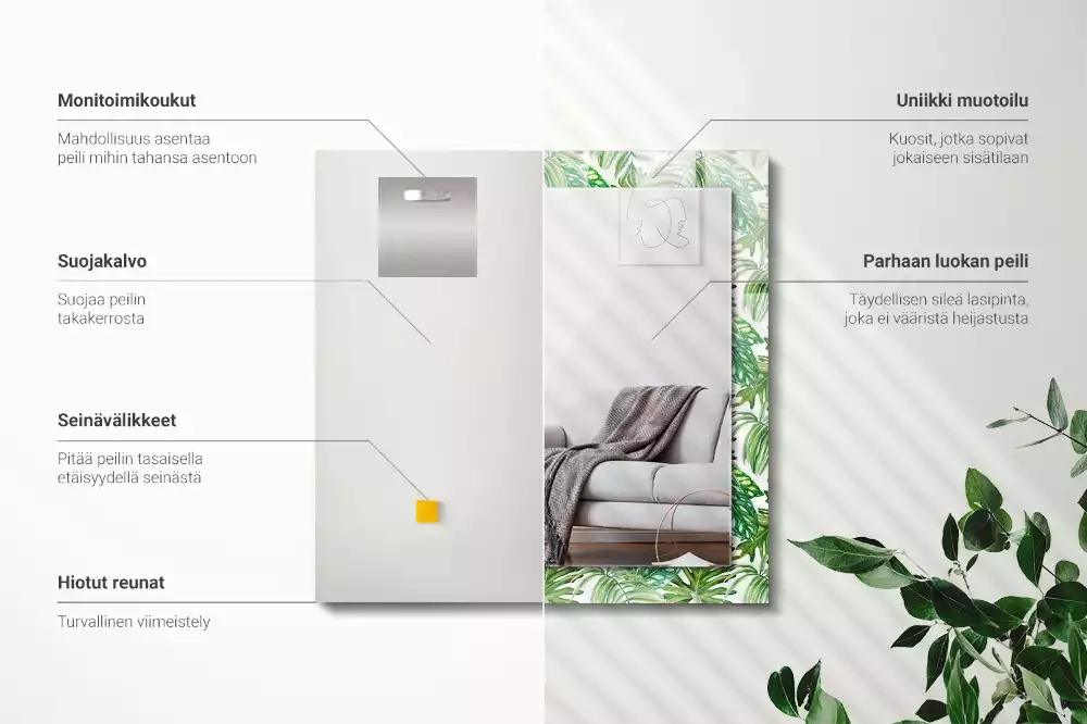 Espejo rectangular impreso Hojas tropicales verdes