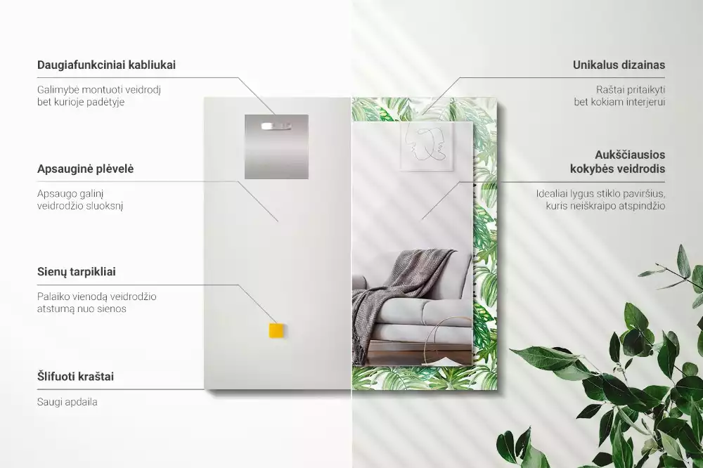 Espejo rectangular impreso Hojas tropicales verdes