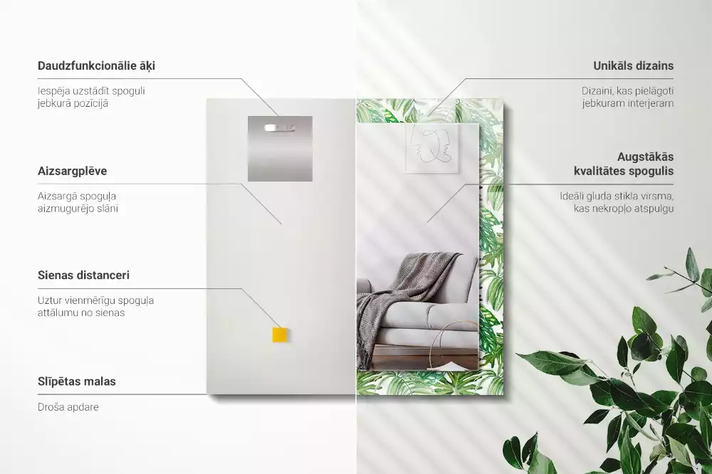 Espejo rectangular impreso Hojas tropicales verdes