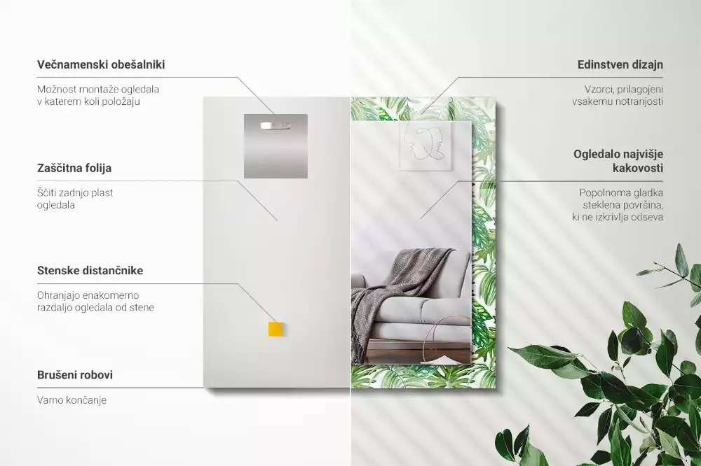 Espejo rectangular impreso Hojas tropicales verdes