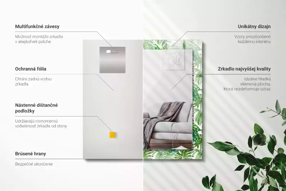 Espejo rectangular impreso Hojas tropicales verdes