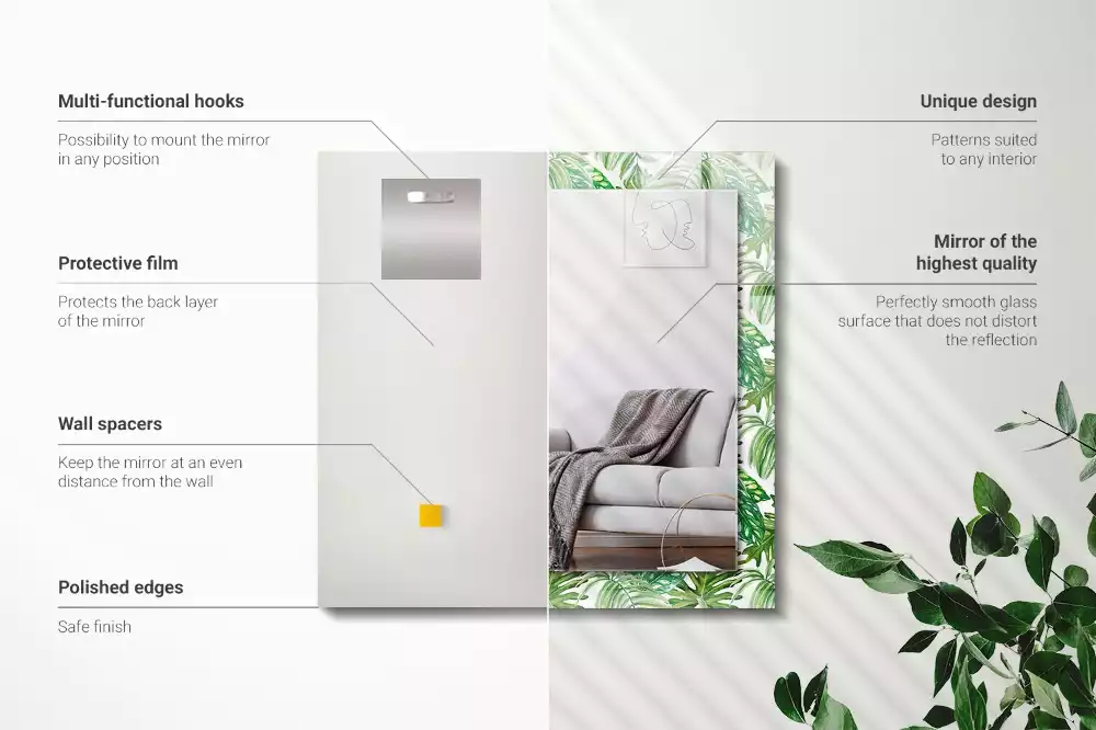 Espejo rectangular impreso Hojas tropicales verdes