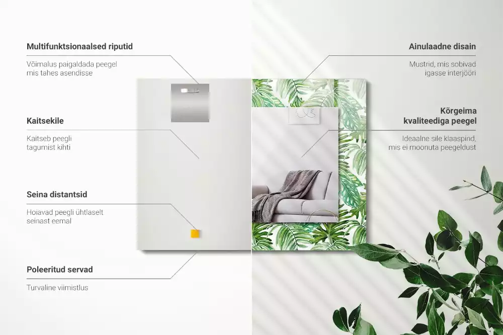 Espejo rectangular impreso Hojas tropicales verdes