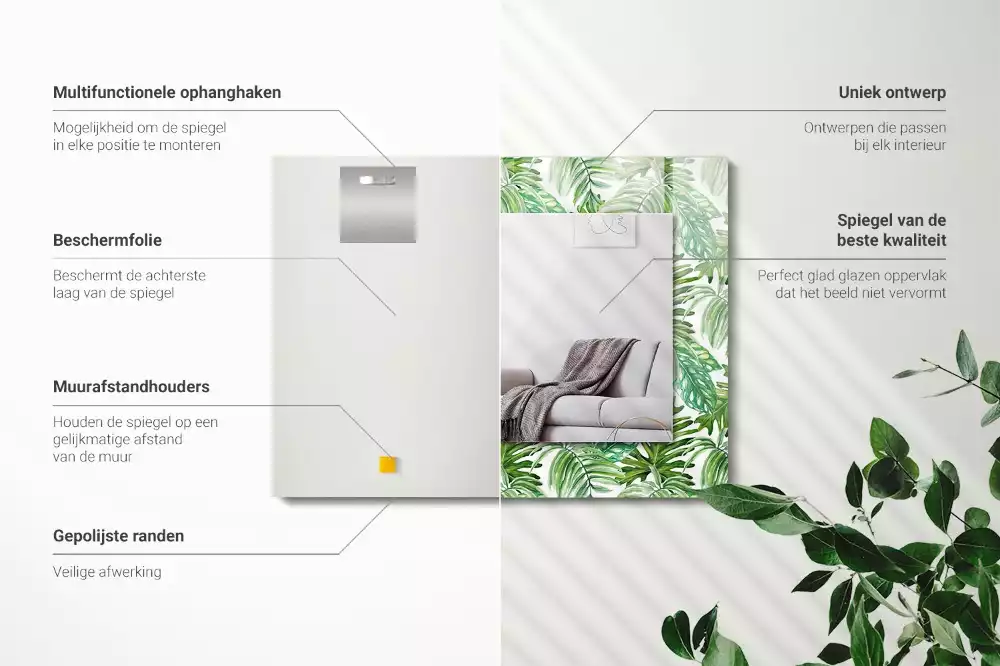 Espejo rectangular impreso Hojas tropicales verdes