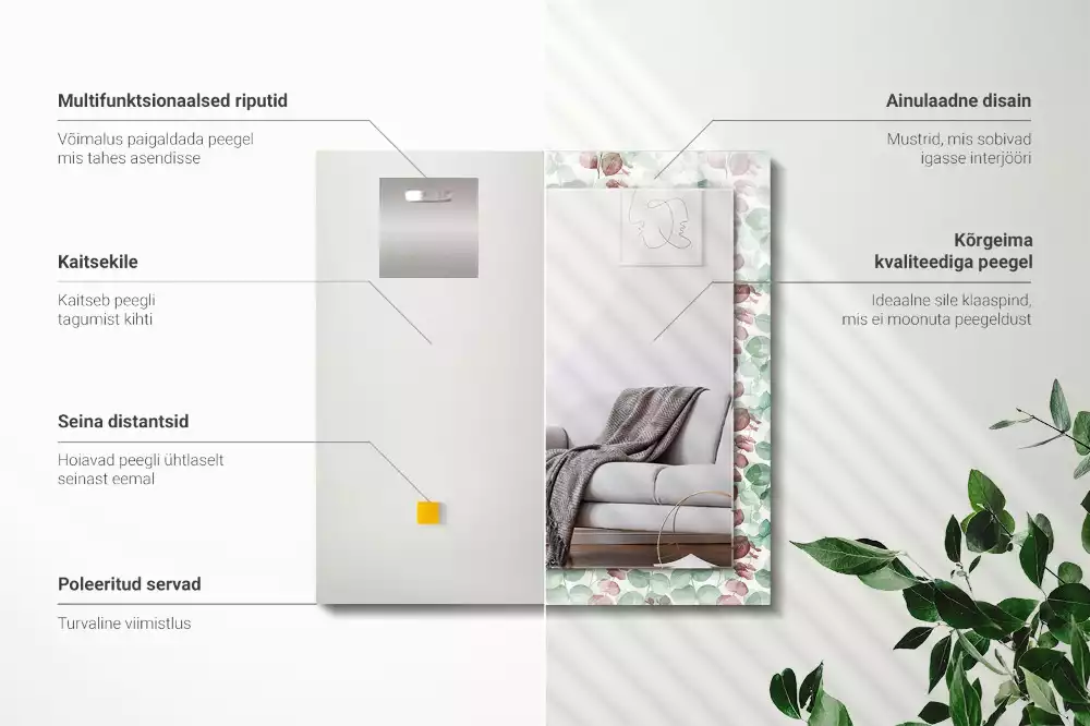 Espejo rectangular estampado Hojas de acuarela