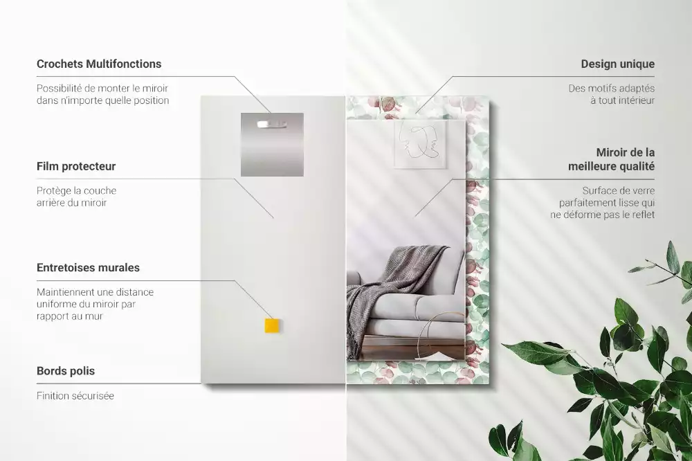 Espejo rectangular estampado Hojas de acuarela