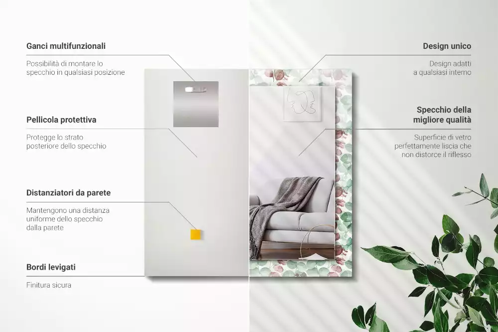 Espejo rectangular estampado Hojas de acuarela