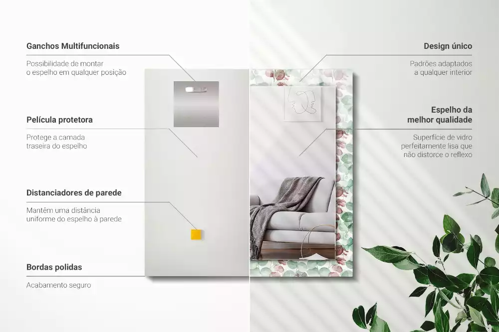 Espejo rectangular estampado Hojas de acuarela