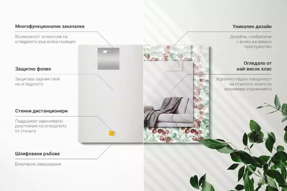 Espejo rectangular estampado Hojas de acuarela