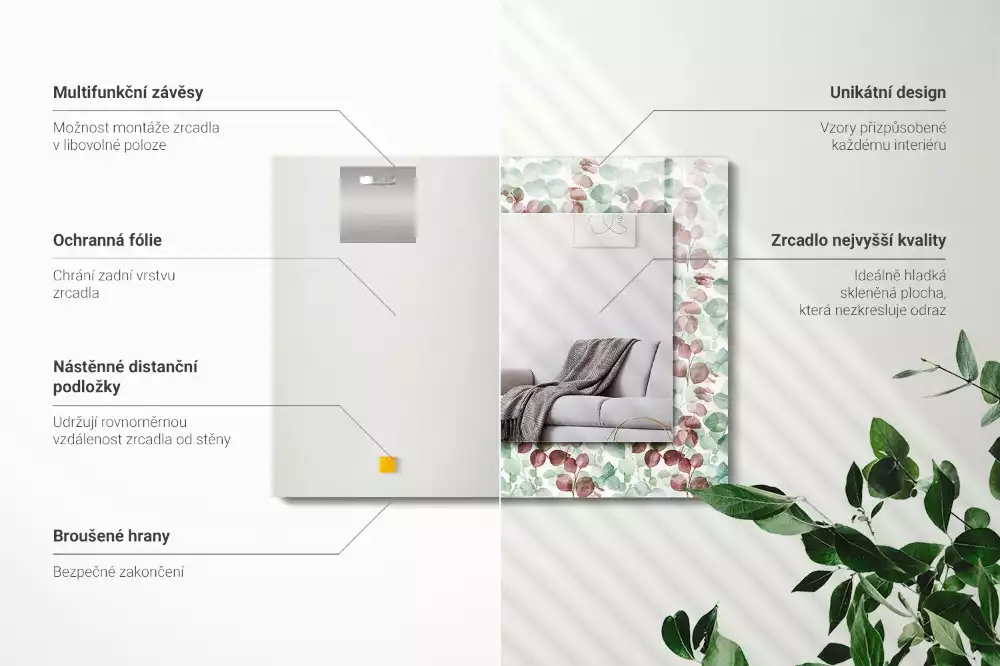 Espejo rectangular estampado Hojas de acuarela