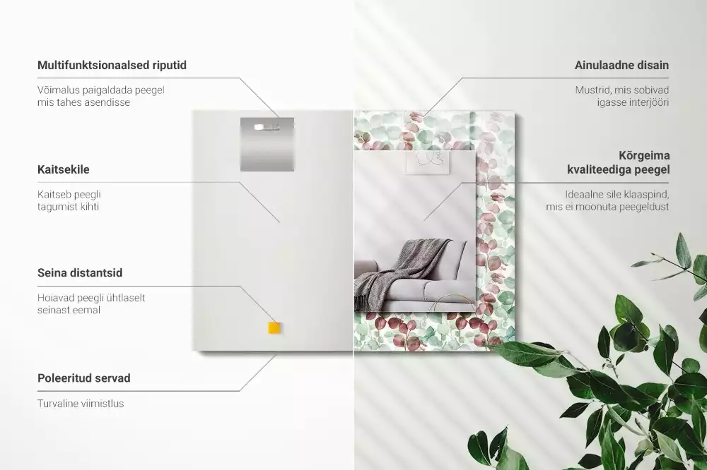 Espejo rectangular estampado Hojas de acuarela