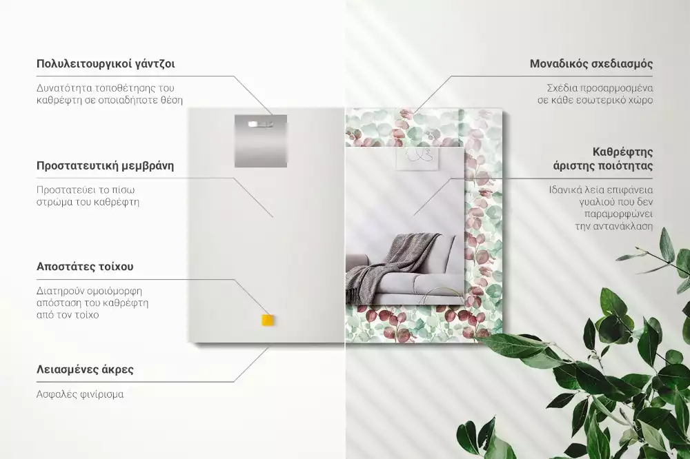 Espejo rectangular estampado Hojas de acuarela