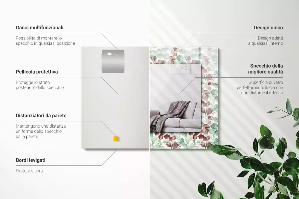 Espejo rectangular estampado Hojas de acuarela