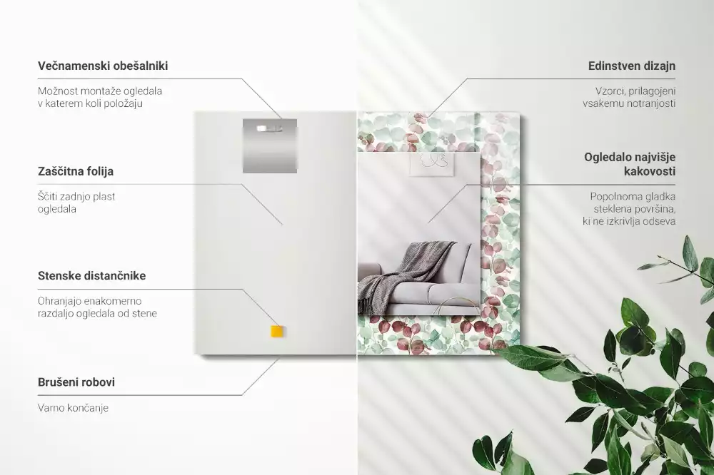 Espejo rectangular estampado Hojas de acuarela