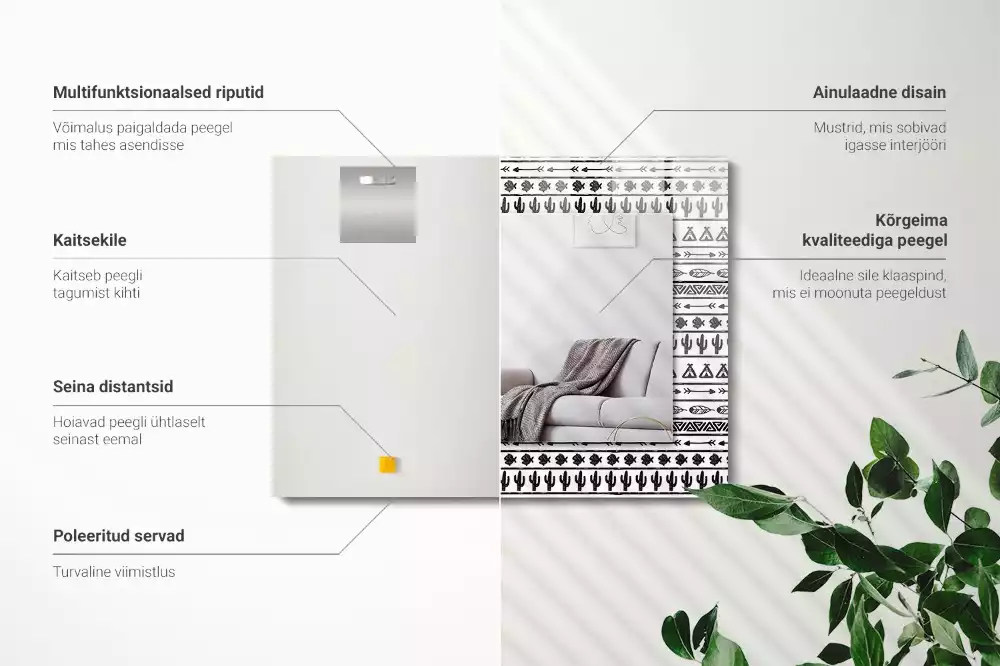 Espejo rectangular estampado Cactus punta de flecha tipi