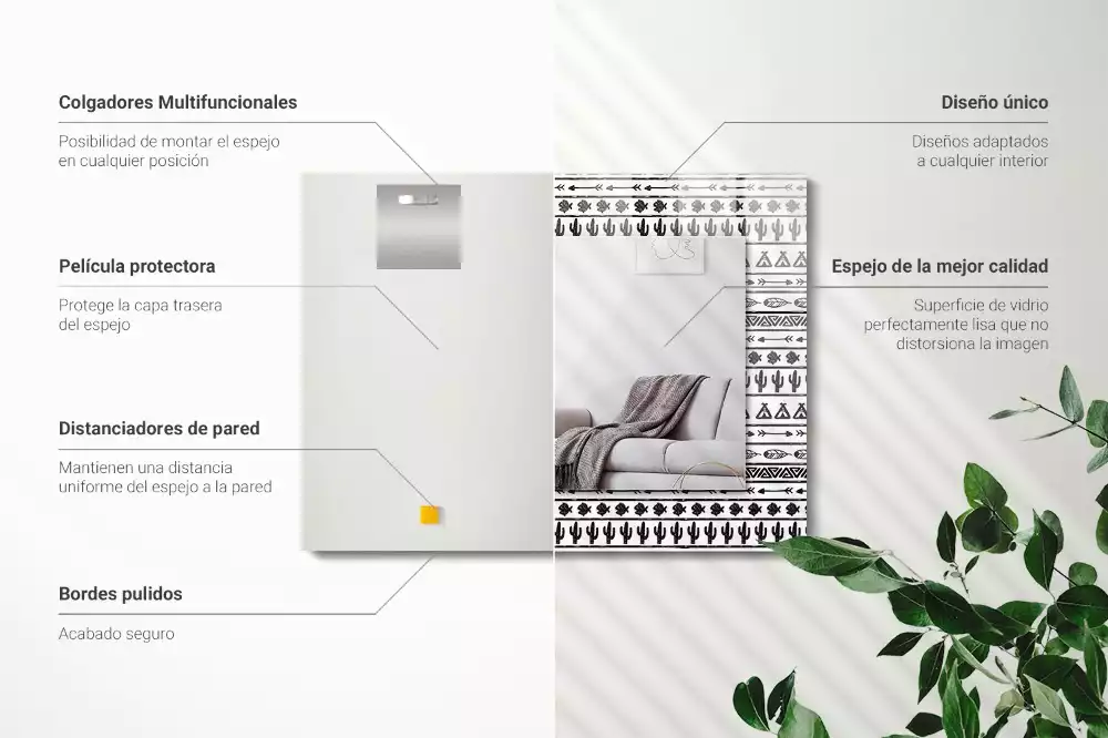 Espejo rectangular estampado Cactus punta de flecha tipi