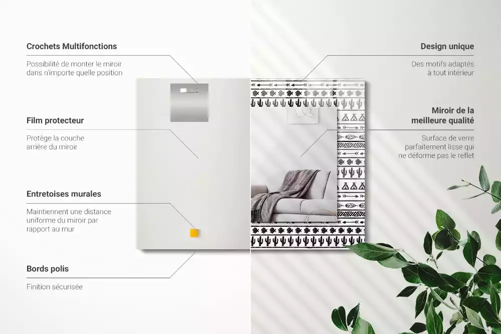 Espejo rectangular estampado Cactus punta de flecha tipi