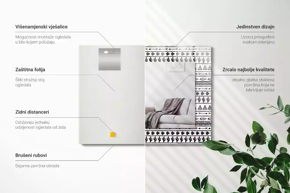 Espejo rectangular estampado Cactus punta de flecha tipi