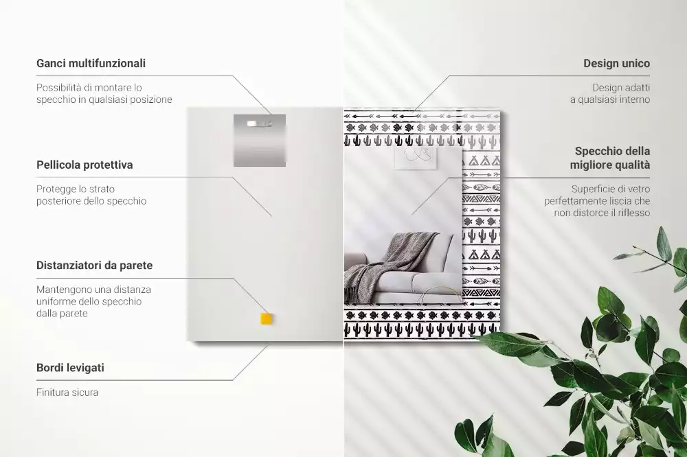 Espejo rectangular estampado Cactus punta de flecha tipi